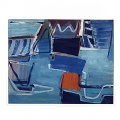 Large Abstract in Blues by Daniel Clesse, Oil on cradled repurposed wall panelling, sold Feb 2021