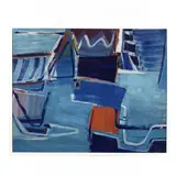 Large Abstract in Blues by Daniel Clesse, Oil on cradled repurposed wall panelling, sold Feb 2021