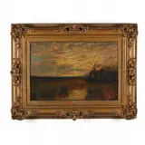 Marsh Landscape at Sunset by Bruce Crane, Oil on canvas, sold Feb 2021