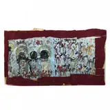 Two Works within Carpet Fragment Frame by Purvis Young, Oil on found fabric, sold Feb 2021