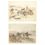 Two Hunt Scenes by Tom Carr, Hand-colored etching, sold Feb 2021