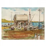 Fishing Harbor Scene by R. G. Engelsman, Watercolor on paper, sold Jan 2021