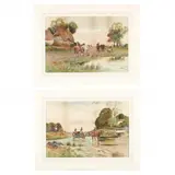 Done for the Day and Crossing the Ford by Albert Haselgrave, Both watercolor on paperboard, sold Jan 2021