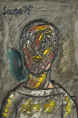 Portrait by F. N. Souza, Oil on canvas, sold Mar 2011