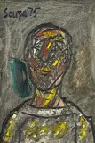Portrait by F. N. Souza, Oil on canvas, sold Mar 2011