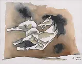 Basel - 1 by M. F. Husain, Watercolour and ink on paper, sold Mar 2011