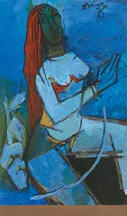 Lady by M. F. Husain, Oil on canvas, offered Mar 2011