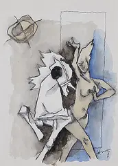 Untitled by M. F. Husain, Watercolour and ink on paper, sold Mar 2011