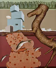 Untitled by Jagannath Panda, Acrylic and fabric on canvas, sold Mar 2011