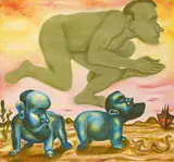 Innocents and Apparition of a Running Man by Gopikrishna, Oil on canvas, sold Feb 2011
