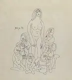 Untitled (Snow White and the Seven Dwarfs) by F. N. Souza, Pen and ink on paper, sold Dec 2010
