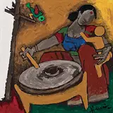 Untitled (Peasant Woman) by M. F. Husain, Oil on canvas, sold Dec 2010