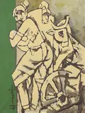 Farmer Family by M. F. Husain, Acrylic on canvas, sold Sep 2010