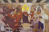 Suspense at Last Supper by Krishen Khanna, Oil on canvas, sold Sep 2010
