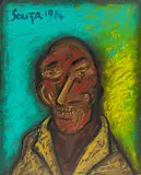 Portrait of a Human by F. N. Souza, Acrylic and oil on board, sold Sep 2010