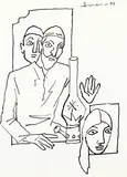 The Lamp by M. F. Husain, Pen on paper, sold Sep 2010