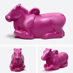 Nandi in Pink by Arunkumar H G, Illustrated are two views of the sculpture, sold Sep 2010