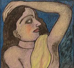 She by Jogen Chowdhury, Ink and pastel on paper pasted on board, offered Sep 2010