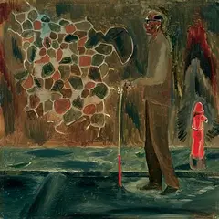 Walking Man by Atul Dodiya, Oil on paper, sold Sep 2010