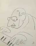 Igor Stravinski au piano by Jean Cocteau, Encre sur papier, sold Jun 2023