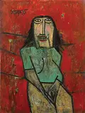 Imbecile Girl in a Green Blouse by F. N. Souza, Oil on board, offered Jun 2010
