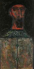 Head of a Man by F. N. Souza, Oil on board, sold Jun 2010