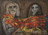 Kukkutu Jataka with Rishi and Wife by Badri Narayan, Watercolour on paper, sold Jun 2010