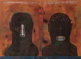 Two Friends Meet by Baiju Parthan, Acrylic and ink on handmade paper, sold Jun 2010