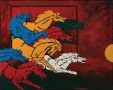 8 Horses by M. F. Husain, Acrylic on canvas, sold Jun 2010