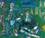 Two Girls Doing Hair by F. N. Souza, Oil on canvas pasted on board, sold Jun 2010