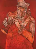Clarinet Player by Krishen Khanna, Oil on canvas, offered Jun 2010