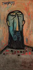 Gothic Head by F. N. Souza, Oil on board, sold Mar 2010