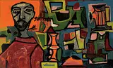 Portrait of a Man with Still Life by F. N. Souza, Oil on board, sold Mar 2010
