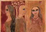 The Monk and the Sisters by Badri Narayan, Watercolour on paper, sold Mar 2010