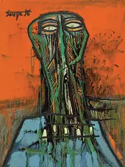 Decomposing Head by F. N. Souza, Oil on board, sold Mar 2010