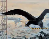The Crow by Jagannath Panda, Acrylic and fabric on canvas, offered Mar 2010