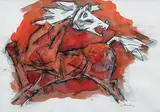 Untitled by M. F. Husain, Watercolour and ink on paper, sold Dec 2009