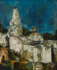 Temple by S. H. Raza, Oil on canvas, sold Dec 2009