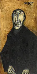 Man with Baked Features in a Black Coat by F. N. Souza, Oil on board, sold Sep 2009