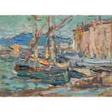 Boats at St. Tropez by Frank Townsend Hutchens, oil on board, sold Jun 2026