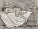 Femme nue endormie by Théophile Steinlen, Fusain et craie blanche sur papier, sold Apr 2023