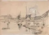 Voiliers au port by Eugène Boudin, Crayon et aquarelle sur papier, sold Apr 2023