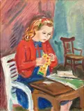 Christiane au chandail rouge by Charles Camoin, 1948, Huile sur carton toilé, sold Apr 2023