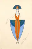 Robe pour Commère by Romain de Tirtoff Erte, 1922, Gouache et peinture dorée sur papier, sold Apr 2023