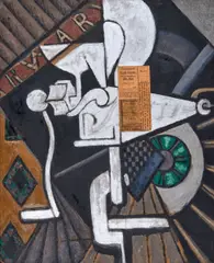 Hachoir by Juliette Roche, 1917, Huile et collage sur carton contrecollé sur toile, sold Apr 2023