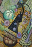 Nature morte à la sculpture africaine by Juliette Roche, circa 1920, Huile sur carton, sold Apr 2023