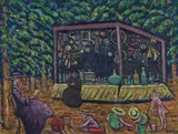 Kiosque à jouets dans un jardin public by Juliette Roche, circa 1911-1912, Huile sur toile, sold Apr 2023