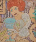 Femme au verre by Juliette Roche, circa 1910, Huile sur carton, sold Apr 2023