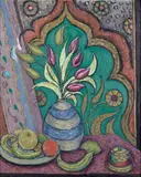 Nature morte aux tulipes by Juliette Roche, circa 1920-1930, Huile sur carton, sold Apr 2023