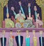 Loge de music-hall by Juliette Roche, circa 1918, Huile sur carton, sold Apr 2023